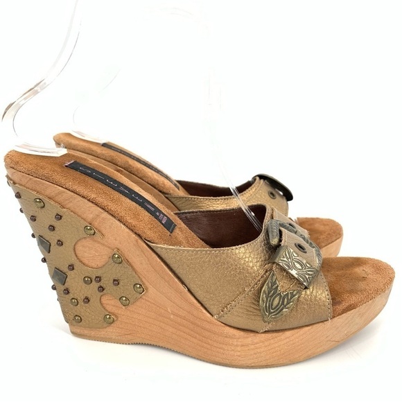 Steven Steve Madden wedge platforms size 10 bronze leather wooden sandals